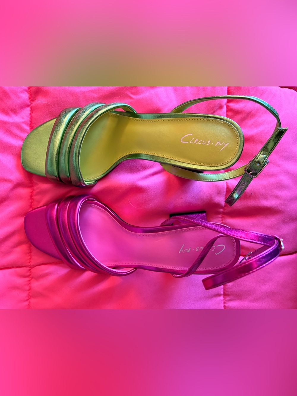Circus by Sam Edelman Metallic Fuchsia and Metallic Lime Strappy Heels